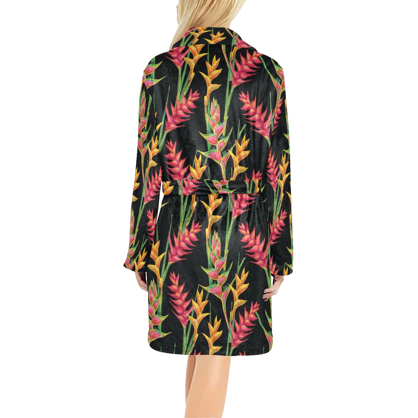 Heliconia Pattern Print Design HL01 Women's Fleece Robe