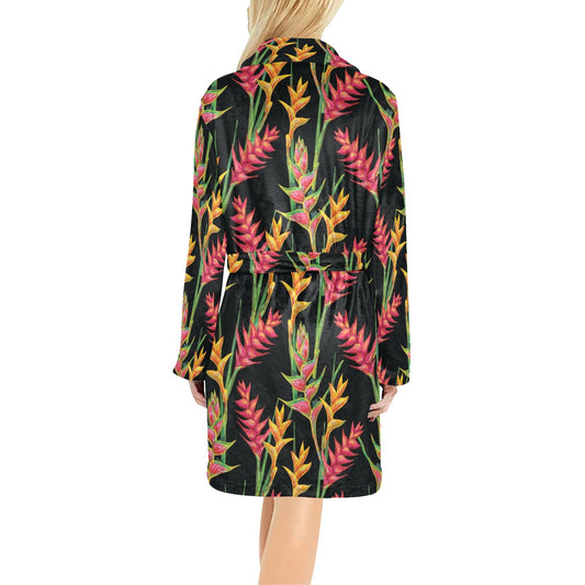 Heliconia Pattern Print Design HL01 Women's Fleece Robe