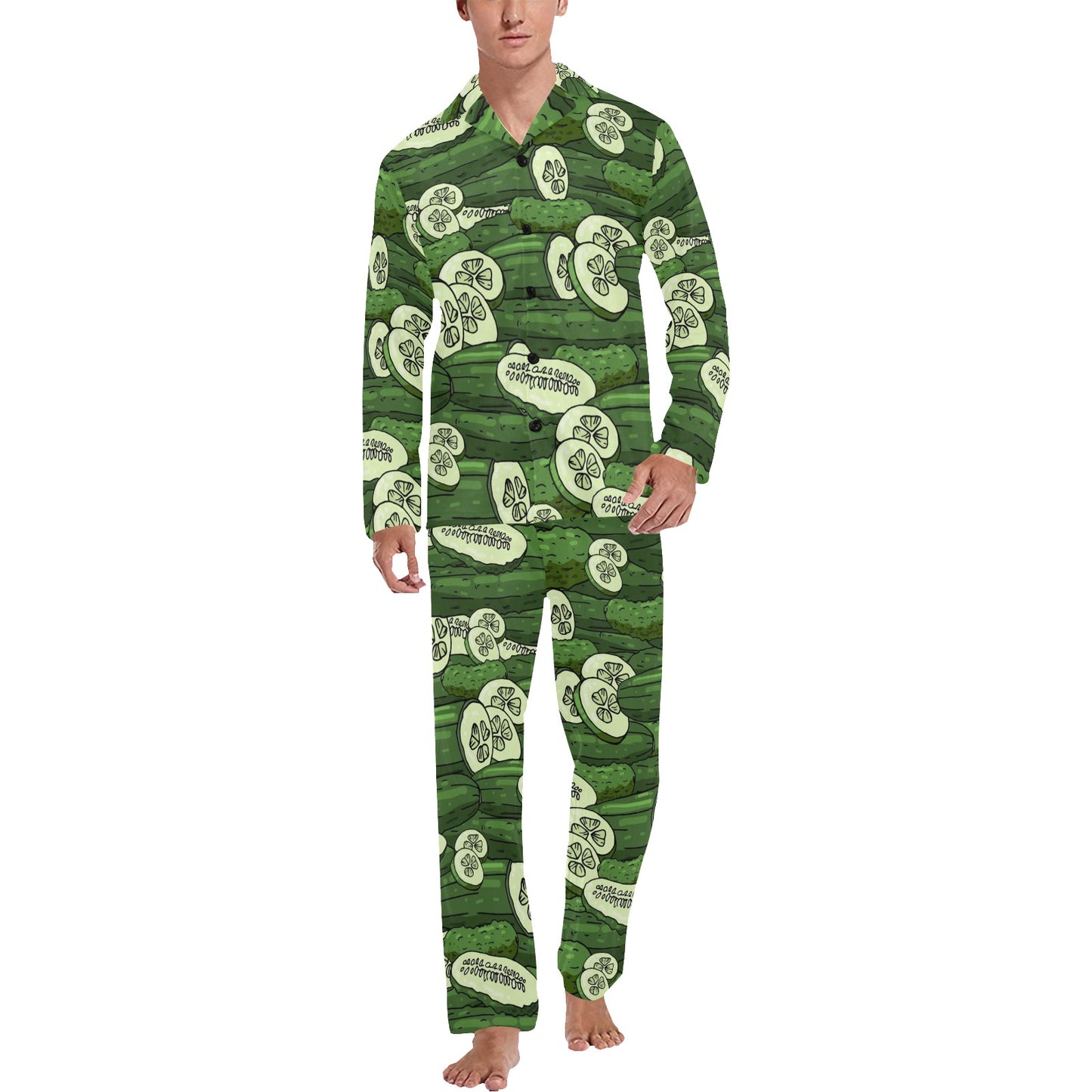 Cucumber Pattern Print Design CC01 Men's Long Pajama Set