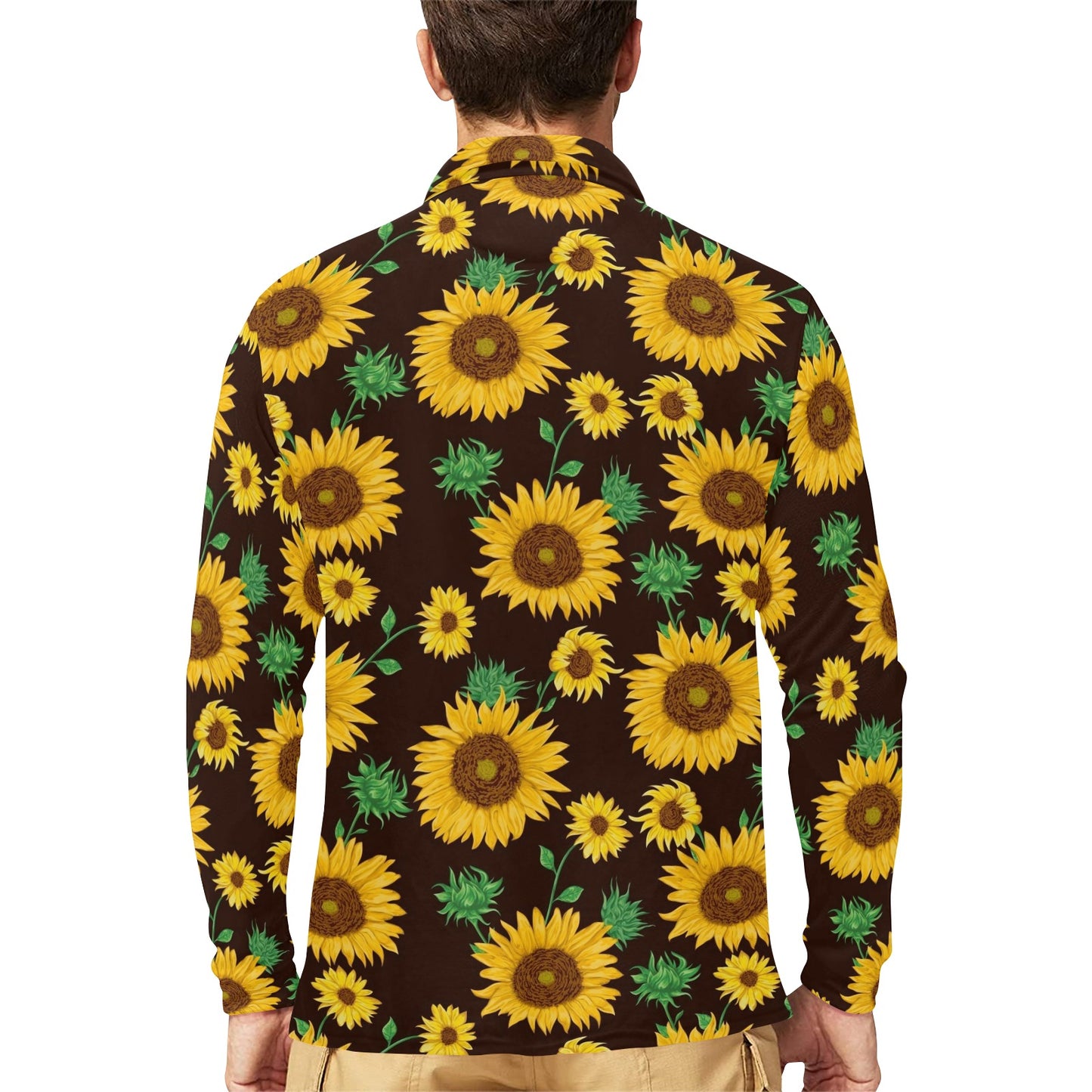 Sunflower Pattern Print Design SF01 Long Sleeve Polo Shirt For Men's