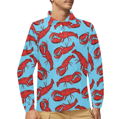 Lobster Red Pattern Print Design 03 Long Sleeve Polo Shirt For Men's