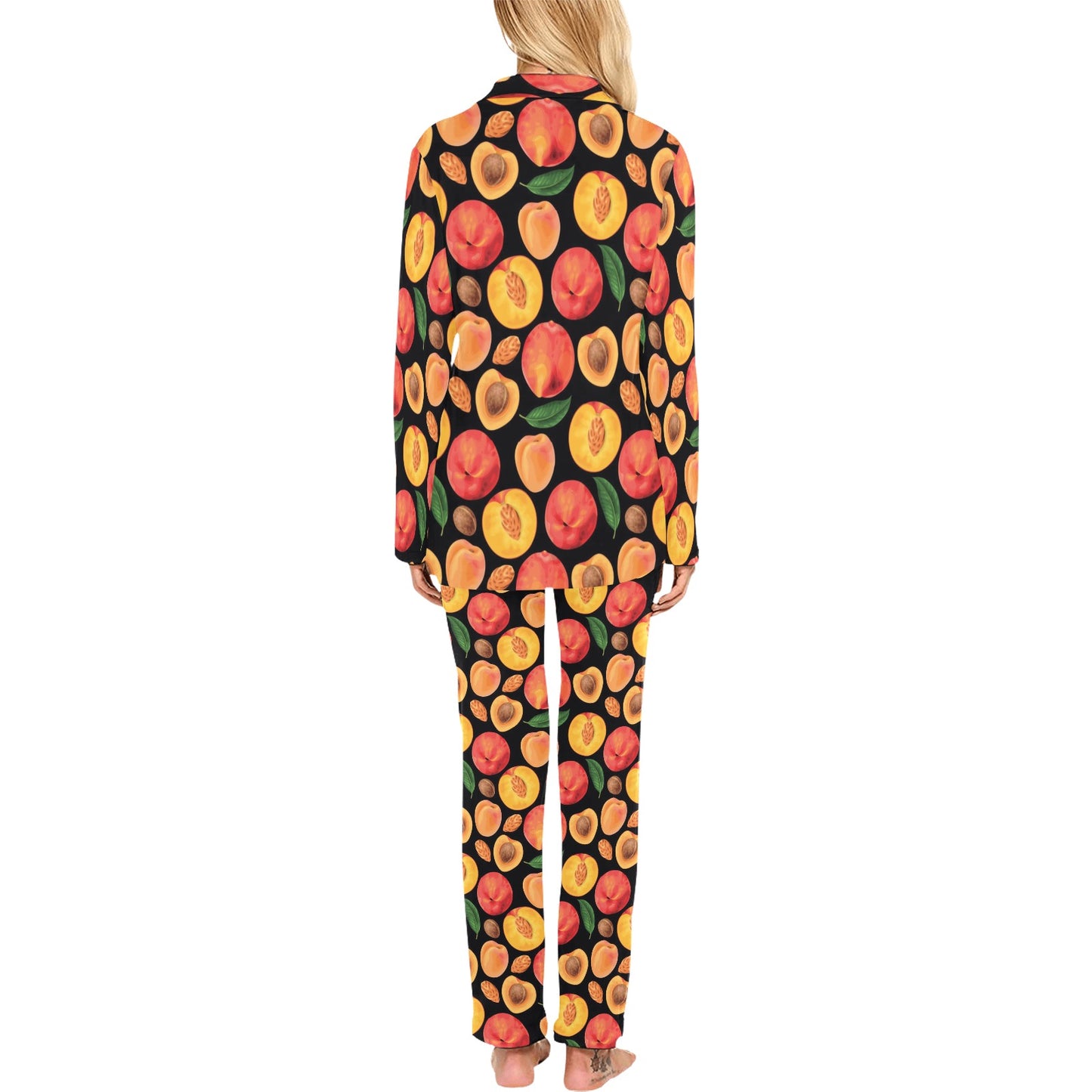 Peach Pattern Print Design A02 Women's Long Pajama Set
