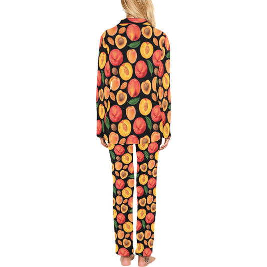 Peach Pattern Print Design A02 Women's Long Pajama Set