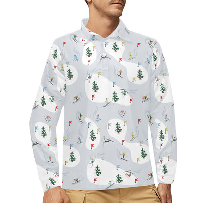 Ski Print Design LKS305 Long Sleeve Polo Shirt For Men's