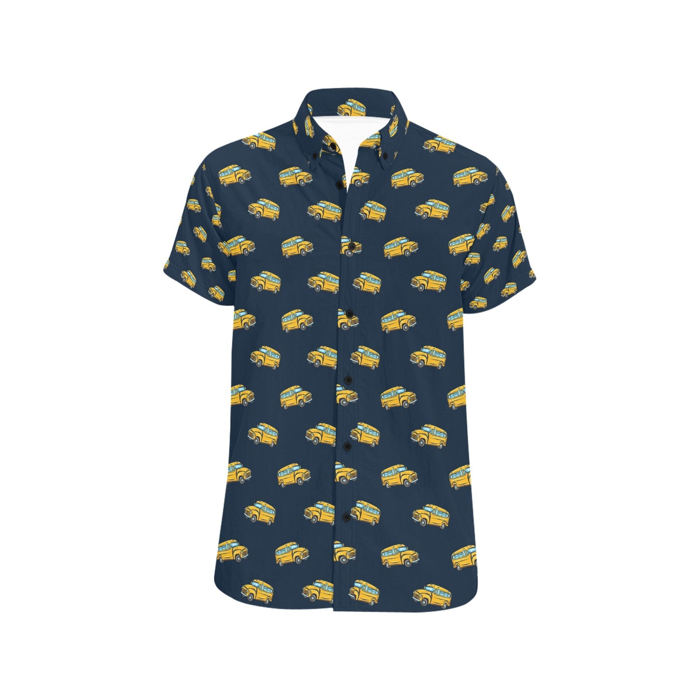 School Bus Print Design LKS304 Men Short Sleeve Button Up Shirt