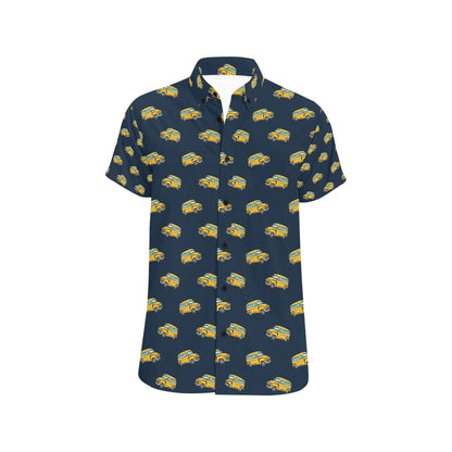 School Bus Print Design LKS304 Men Short Sleeve Button Up Shirt