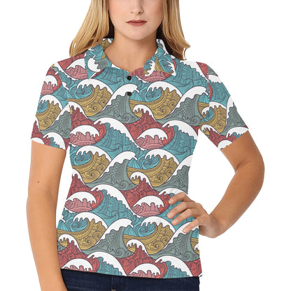 Tribal Wave Pattern Print Women's Polo Shirt