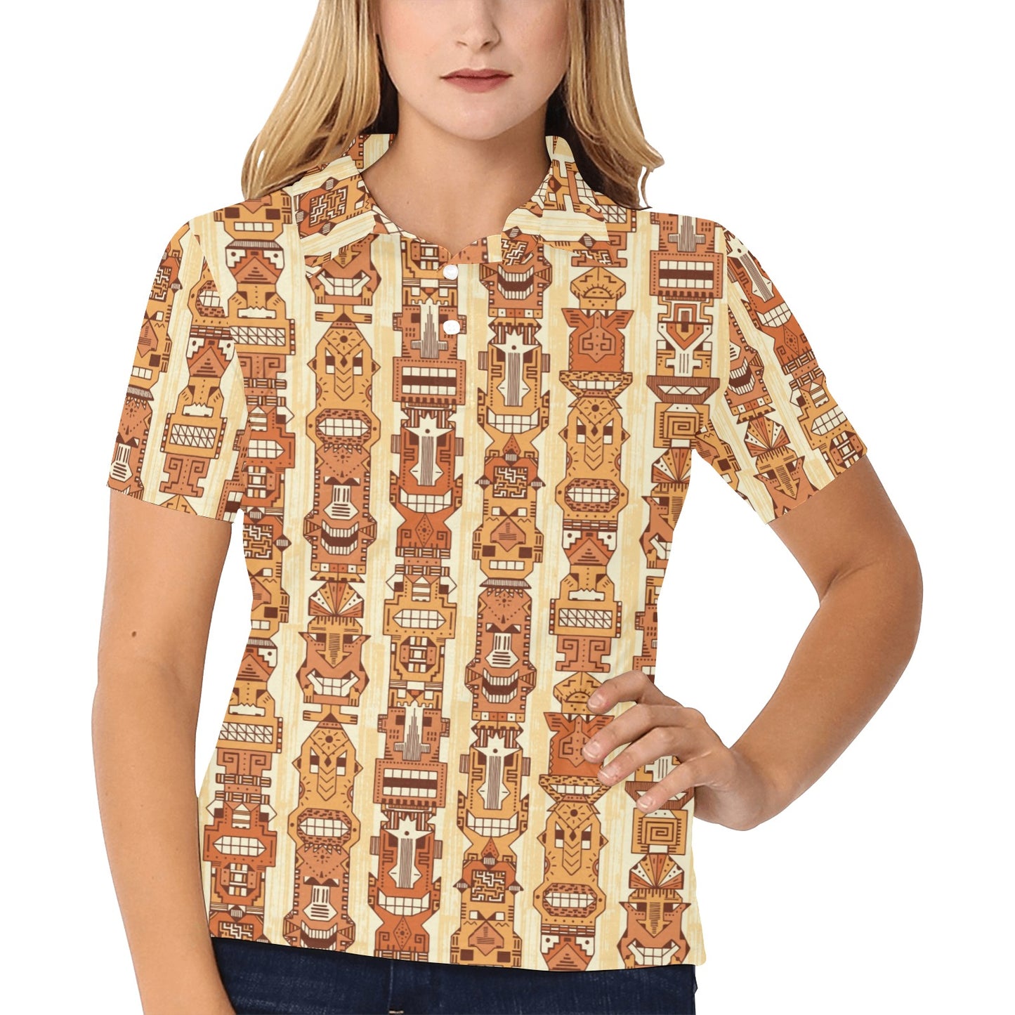 Tiki Orange Vertical Pattern Women's Polo Shirt