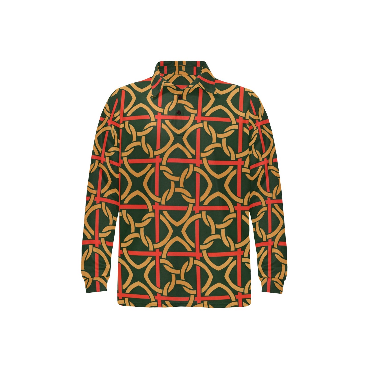 Irish Pattern Print Design 01 Long Sleeve Polo Shirt For Men's