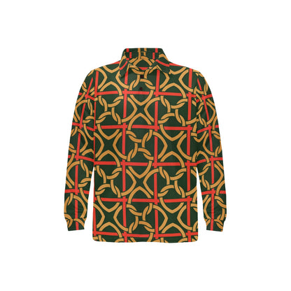Irish Pattern Print Design 01 Long Sleeve Polo Shirt For Men's