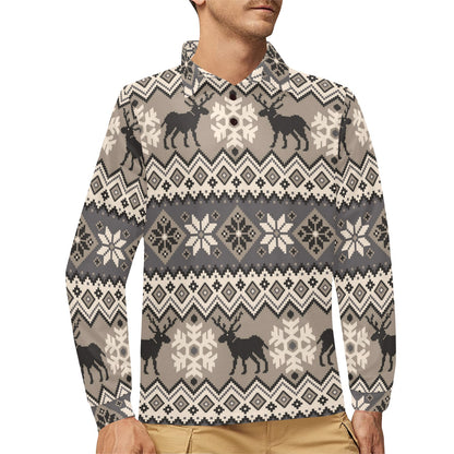 Nordic Pattern Print Design A01 Long Sleeve Polo Shirt For Men's