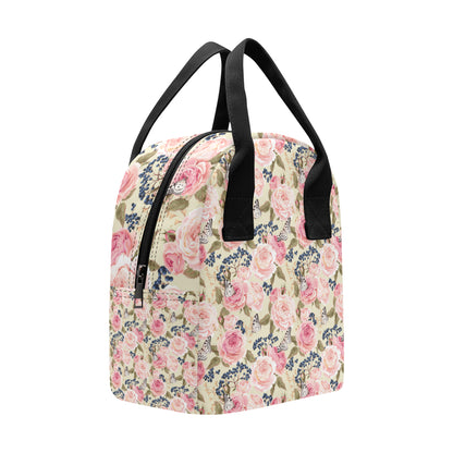 Floral Pink Butterfly Print Insulated Lunch Bag