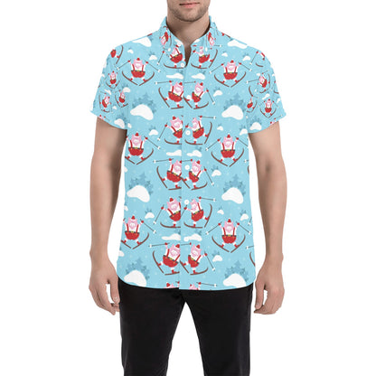 Ski Print Design LKS309 Men Short Sleeve Button Up Shirt