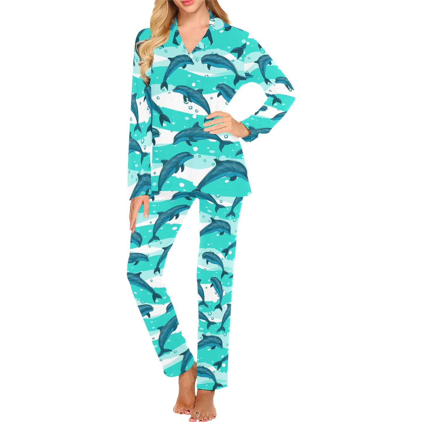 Dolphin Design Print Pattern Women's Long Pajama Set