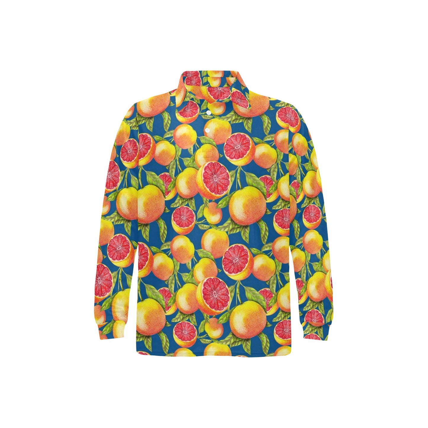 Grapefruit Pattern Print Design GF04 Long Sleeve Polo Shirt For Men's