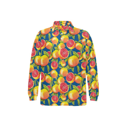 Grapefruit Pattern Print Design GF04 Long Sleeve Polo Shirt For Men's