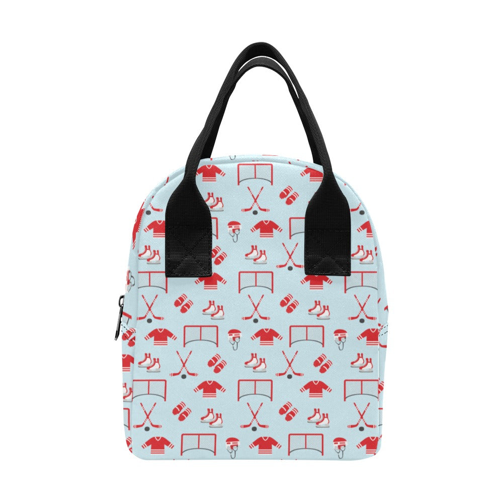 Hockey Red Equipment Print Design LKS305 Insulated Lunch Bag