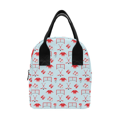 Hockey Red Equipment Print Design LKS305 Insulated Lunch Bag