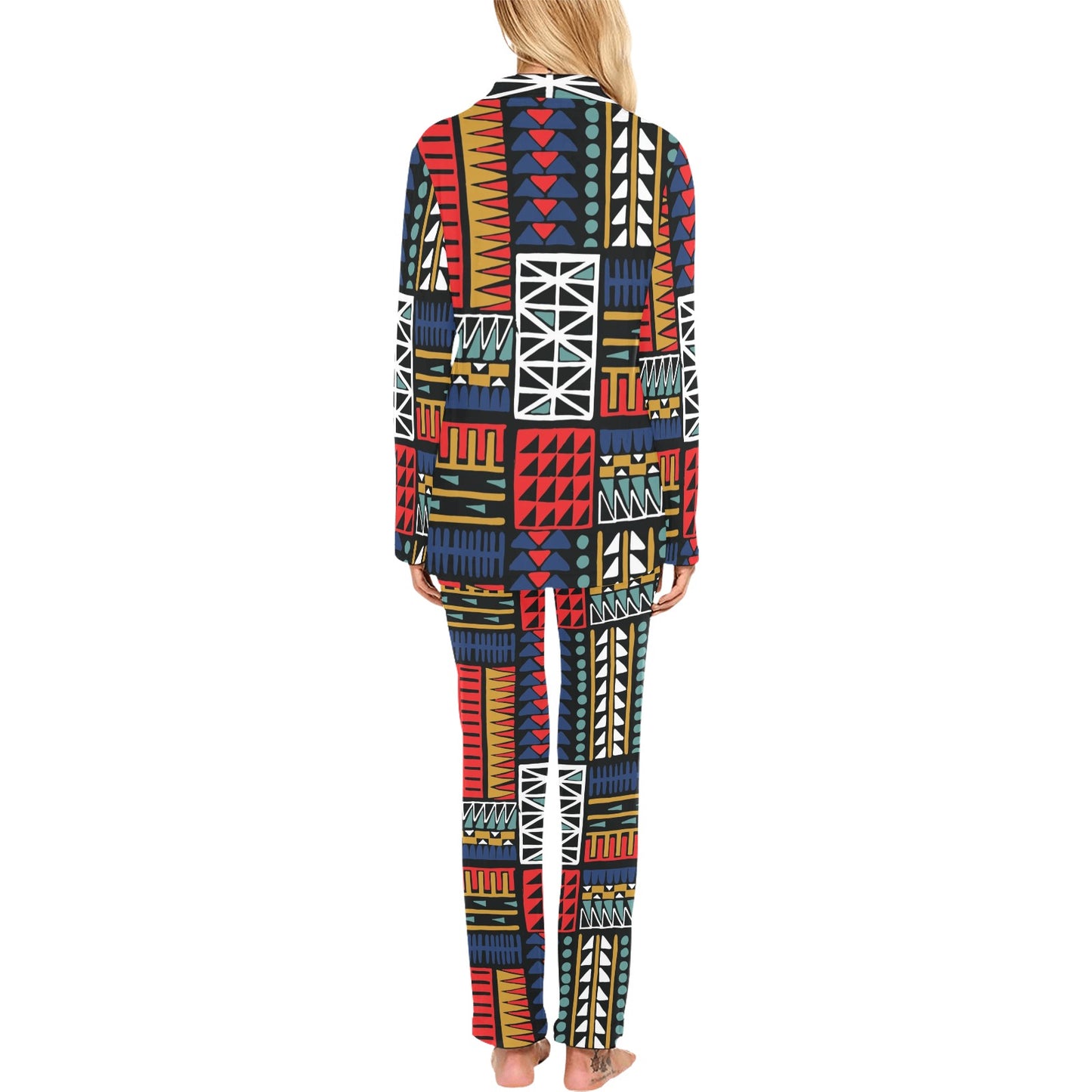 Kente Pattern Print Design 02 Women's Long Pajama Set