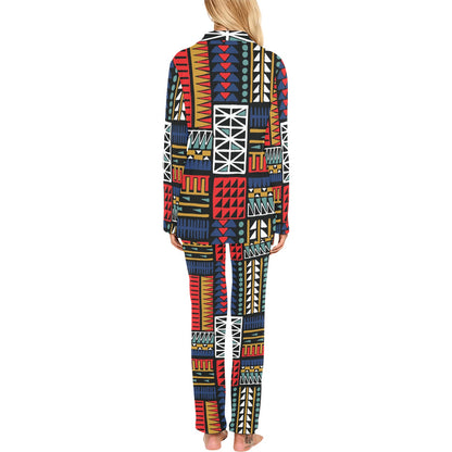 Kente Pattern Print Design 02 Women's Long Pajama Set