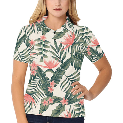 Tropical Flower Palm Leaves Women's Polo Shirt