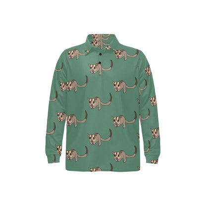 Sugar Glider Pattern Print Design 01 Long Sleeve Polo Shirt For Men's