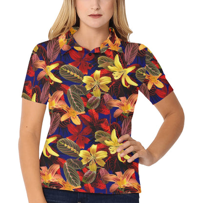 Lily Pattern Print Design LY014 Women's Polo Shirt
