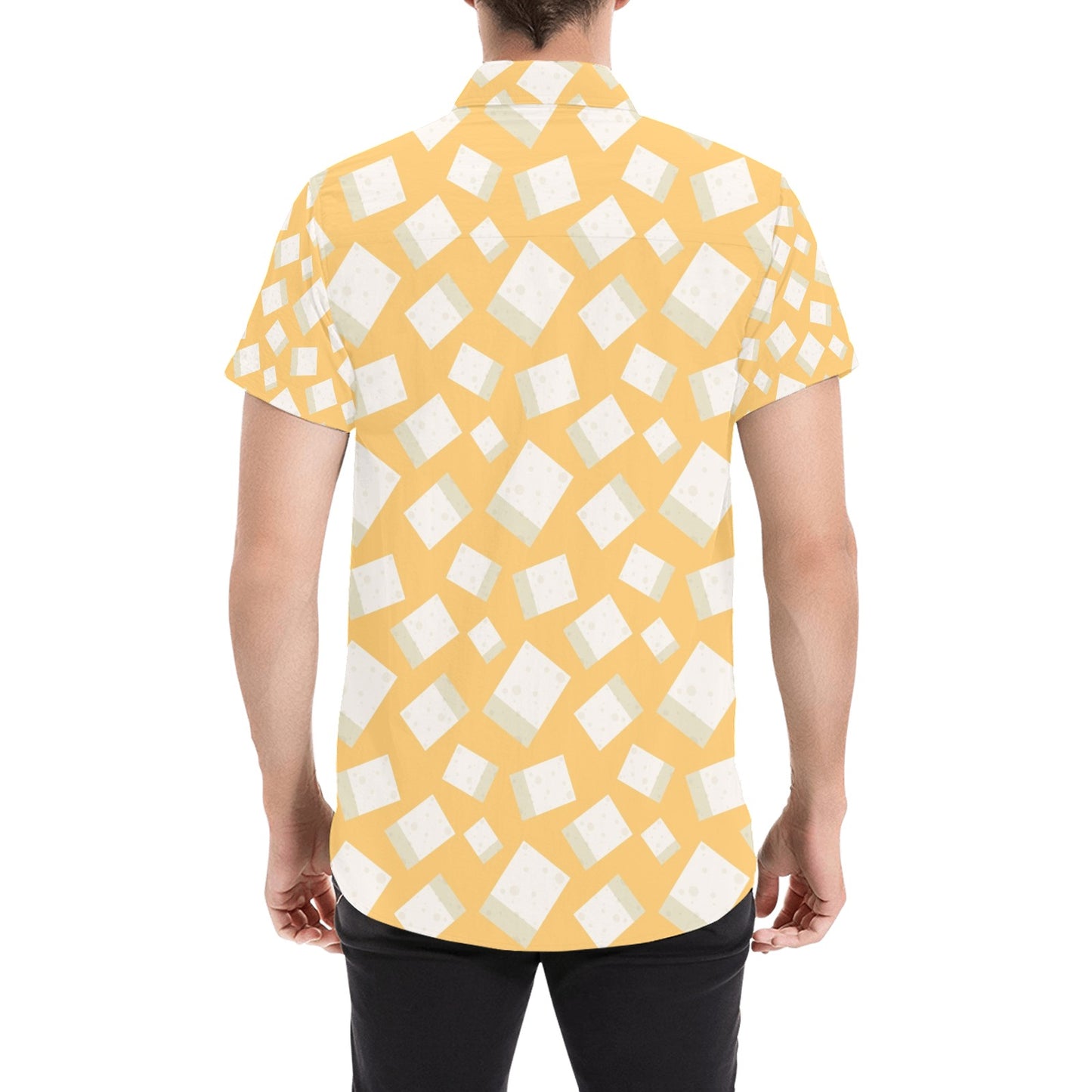 Tofu Print Design LKS302 Men Short Sleeve Button Up Shirt