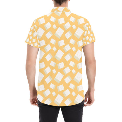 Tofu Print Design LKS302 Men Short Sleeve Button Up Shirt
