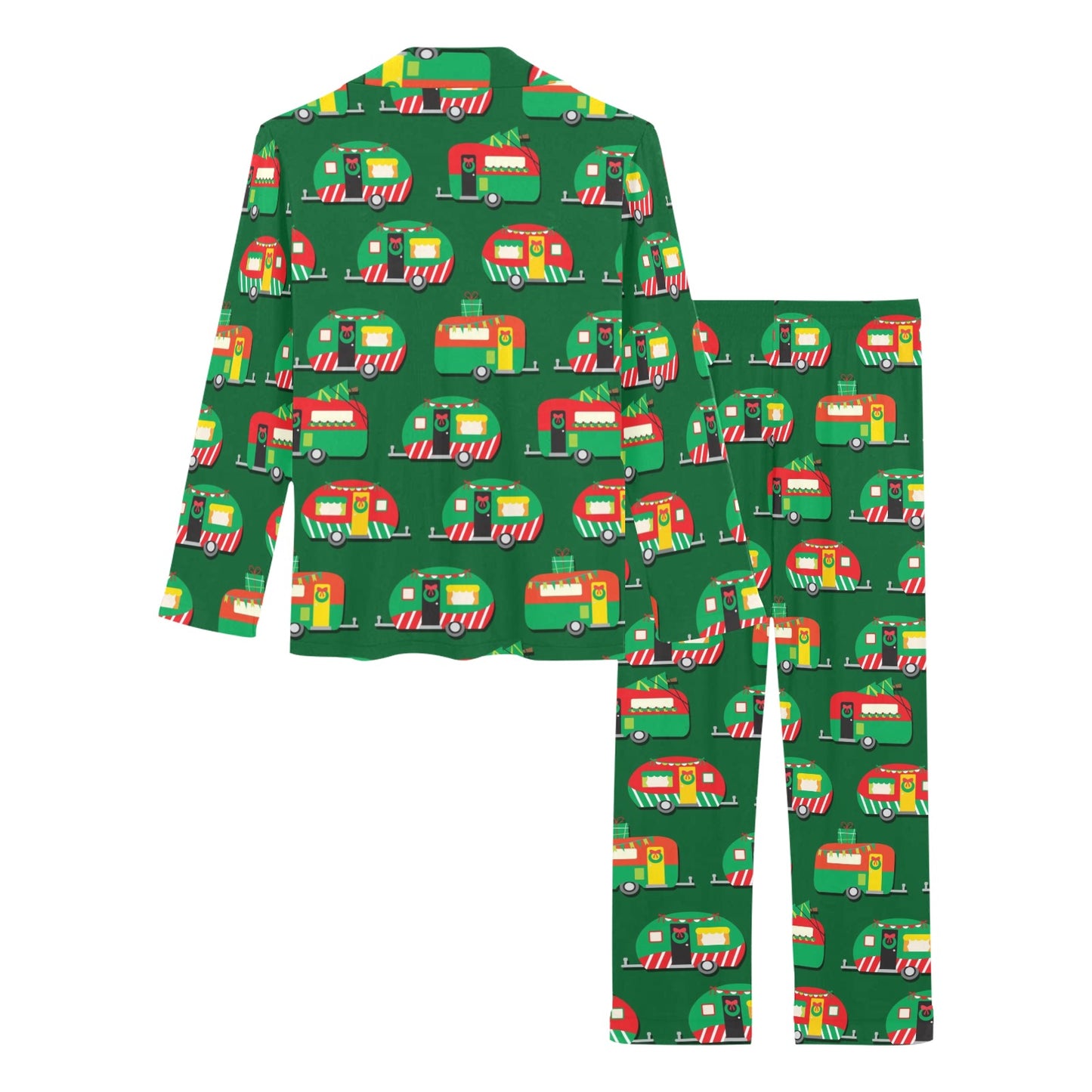 Camper Camping Christmas Themed Print Women's Long Pajama Set