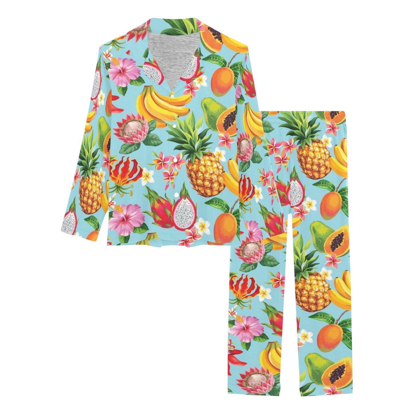 Tropical Fruits Pattern Print Design TF01 Women's Long Pajama Set