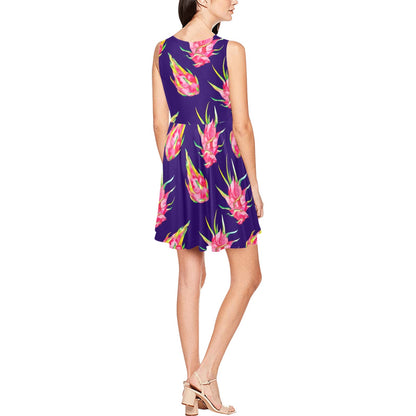 Dragonfruit Pattern Print Design DF02 Sleeveless Dress
