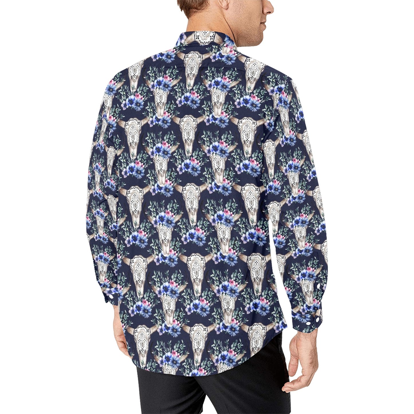 Buffalo Head Print Design LKS402 Men's Long Sleeve Dress Shirt