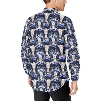 Buffalo Head Print Design LKS402 Men's Long Sleeve Dress Shirt