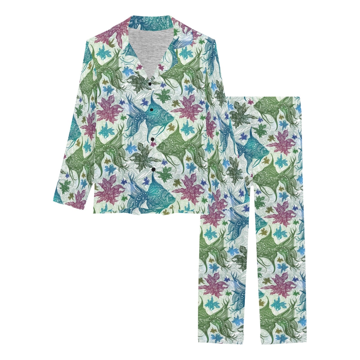 Angelfish Tribal Pattern Print Design 01 Women's Long Pajama Set