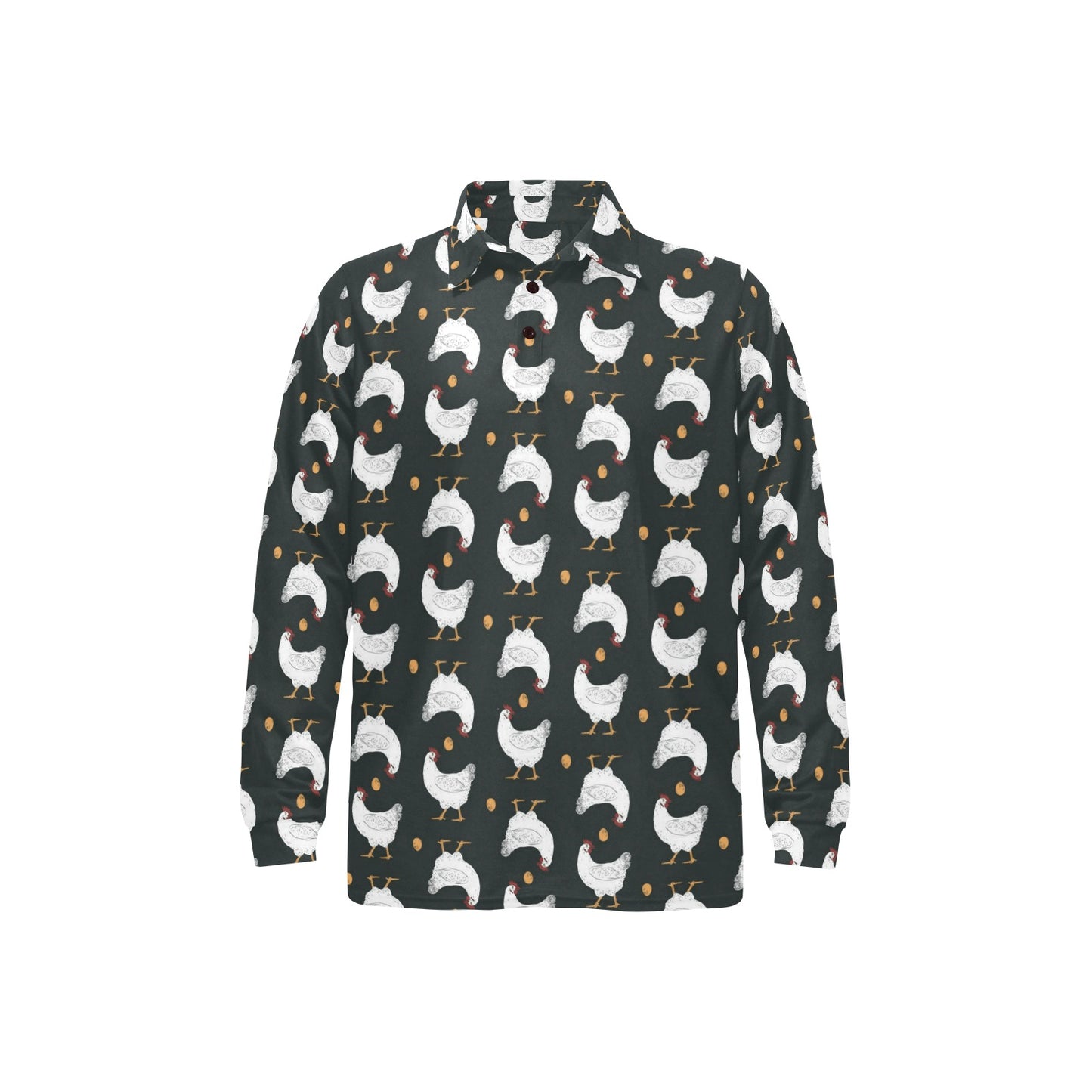 Chicken Pattern Print Design 06 Long Sleeve Polo Shirt For Men's
