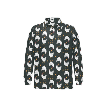 Chicken Pattern Print Design 06 Long Sleeve Polo Shirt For Men's