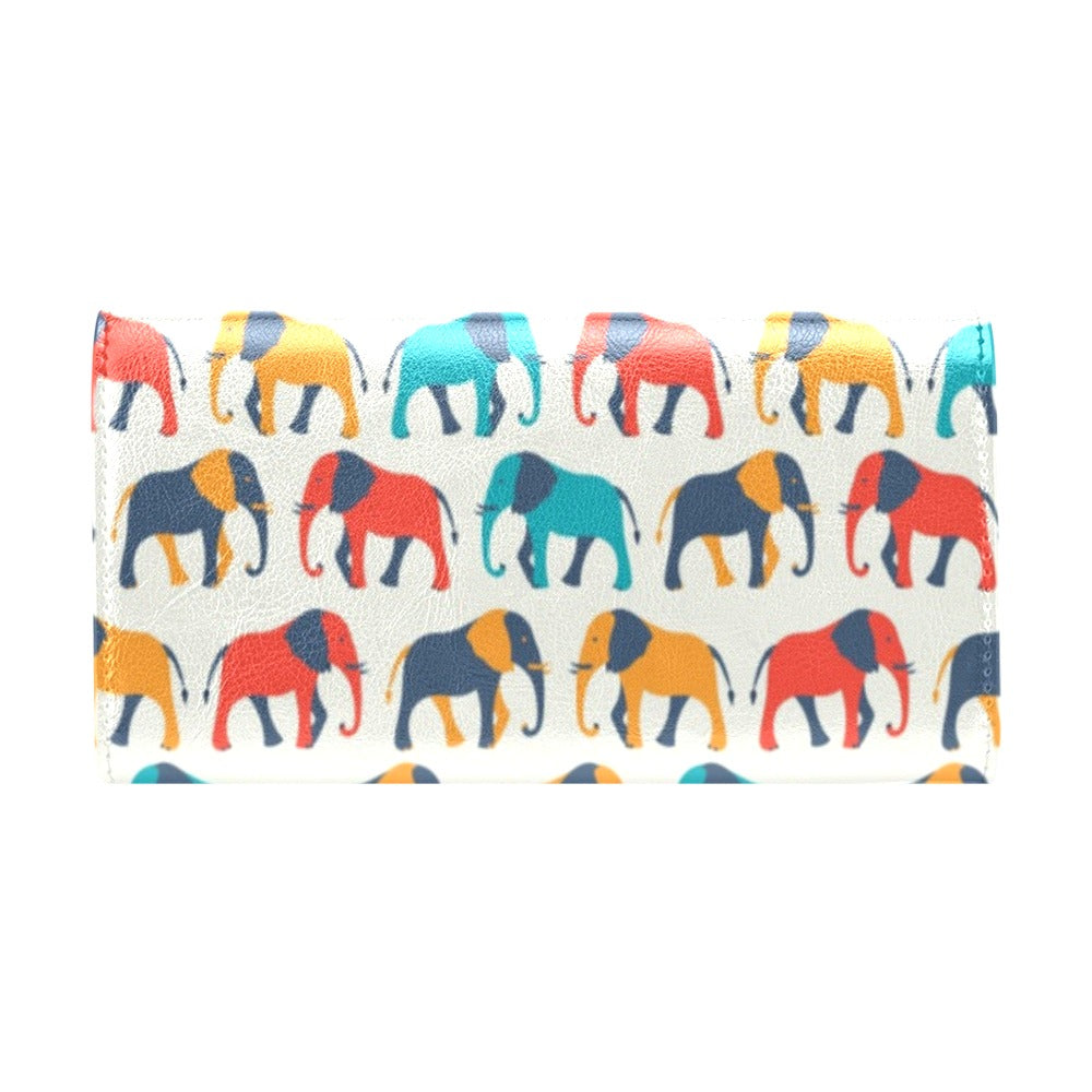 Elephant Colorful Print Pattern Women's Trifold Wallet