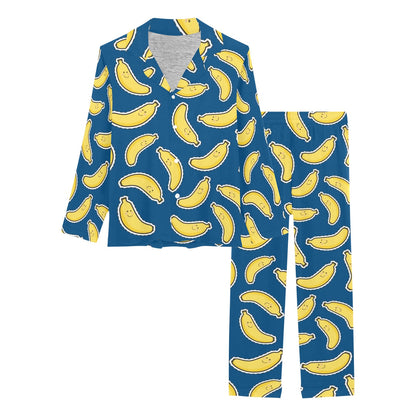 Banana Pattern Print Design BA03 Women's Long Pajama Set