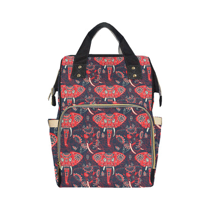Red Indian Elephant Pattern Diaper Bag Backpack