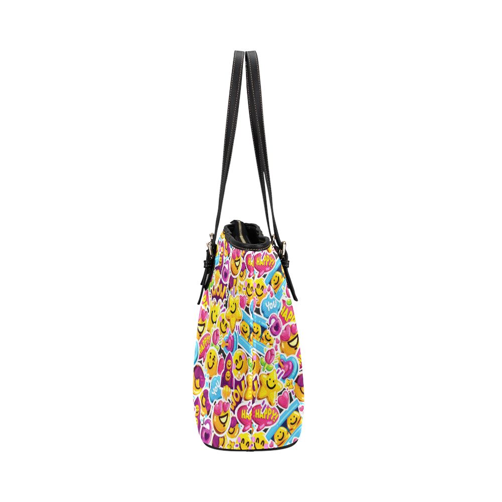 Emoji Sticker Print Pattern Leather Tote Bag