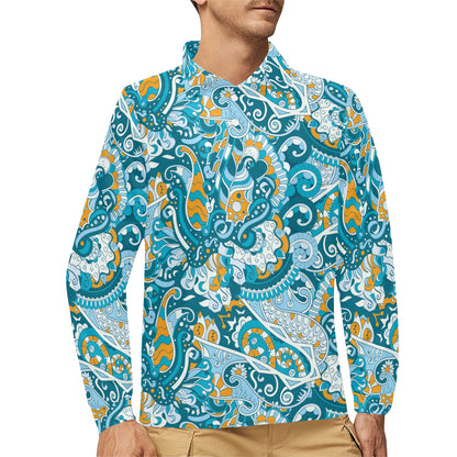 Funky Retro Pattern Print Design A03 Long Sleeve Polo Shirt For Men's