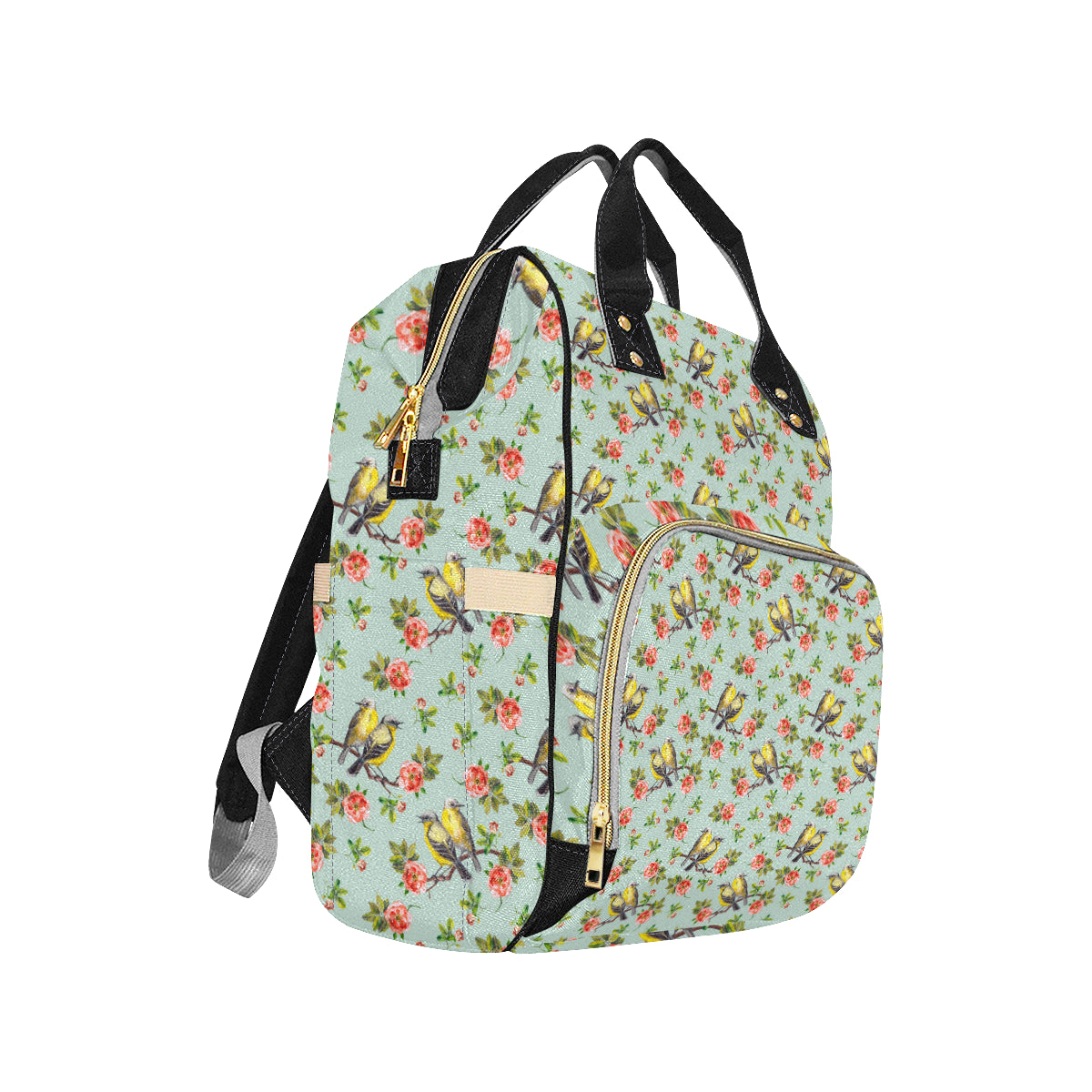 Bird with Red Flower Print Pattern Diaper Bag Backpack