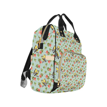 Bird with Red Flower Print Pattern Diaper Bag Backpack