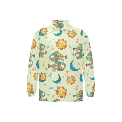 Pisces Pattern Print Design A03 Long Sleeve Polo Shirt For Men's