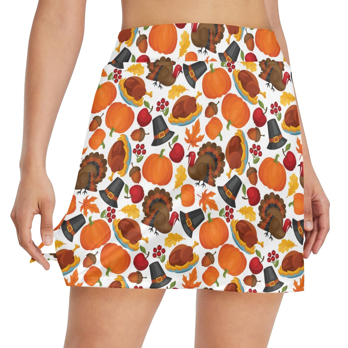 Thanksgiving Print Design LKS304 17" Golf & Pickleball Skort with Pockets