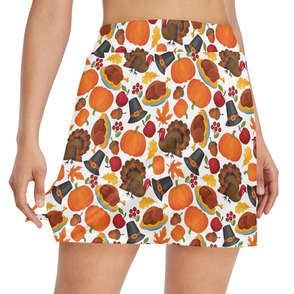 Thanksgiving Print Design LKS304 17" Golf & Pickleball Skort with Pockets