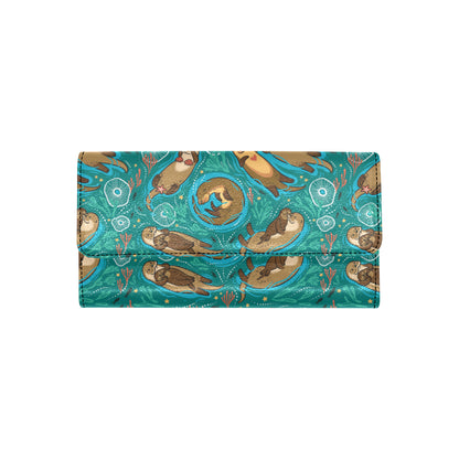 Sea Otter Pattern Print Design 01 Women's Trifold Wallet