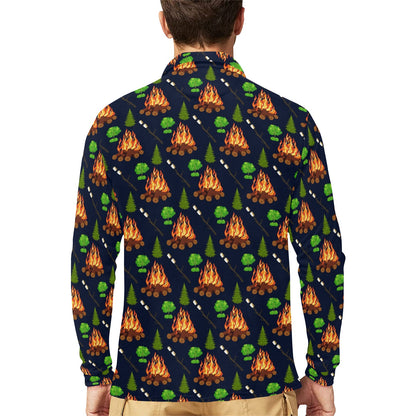 Camfire marshmallow Camping Design Print Long Sleeve Polo Shirt For Men's