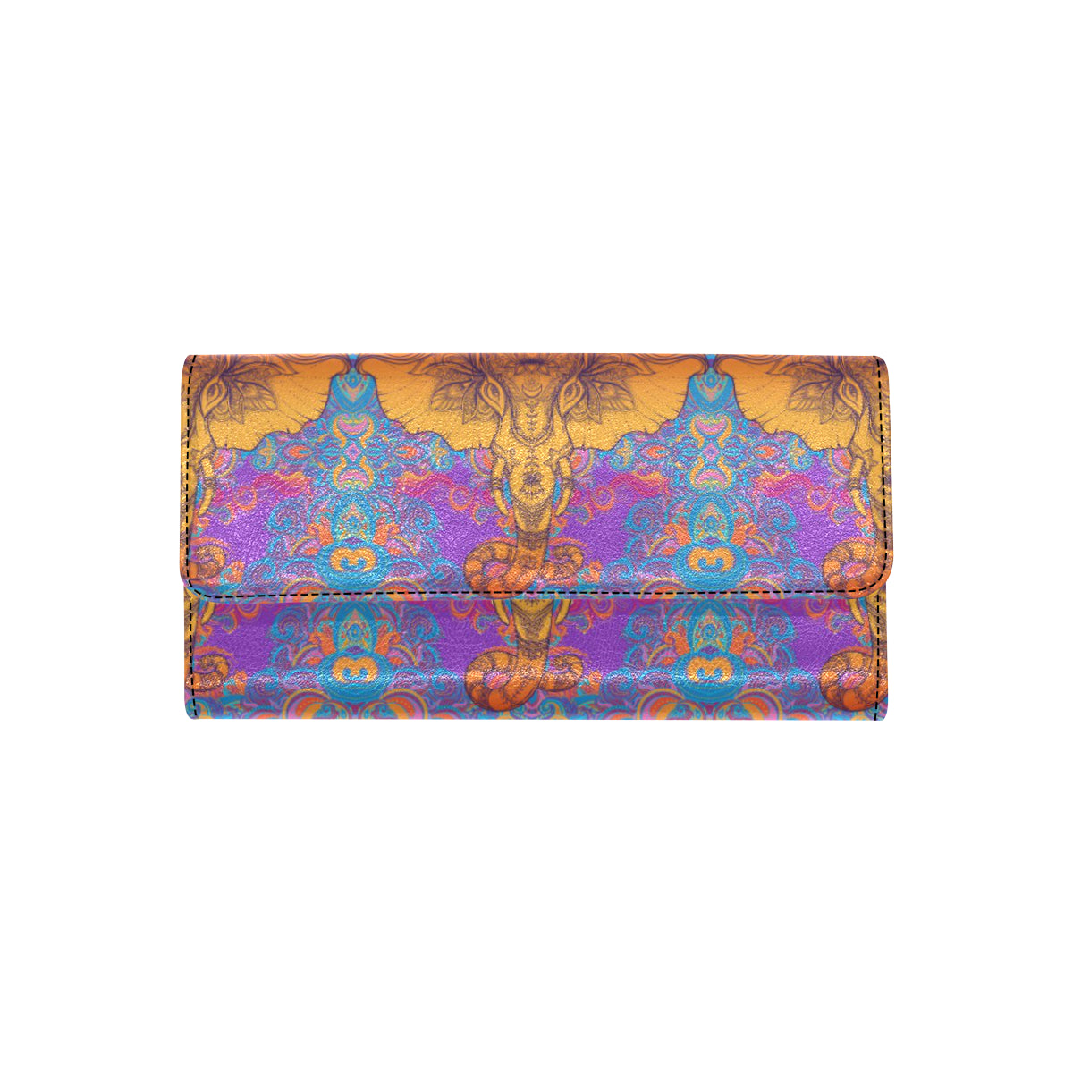 Gold Elephant Indian Women's Trifold Wallet